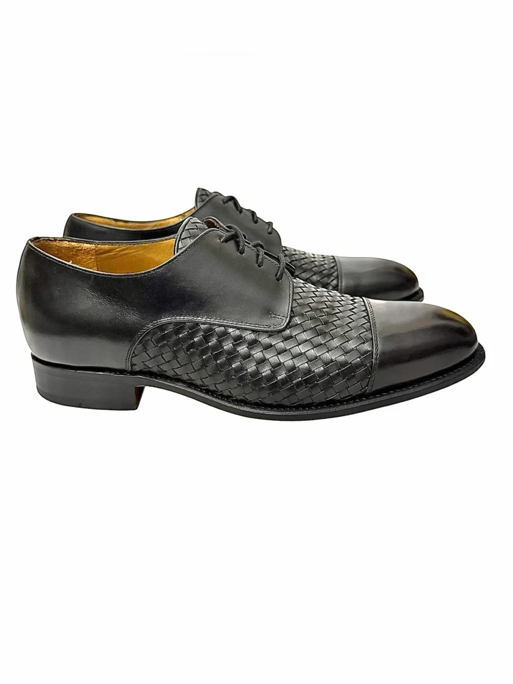 TAFT Black Woven Leather Cap Toe Oxford Shoes Men’s US 6 Handmade Portugal